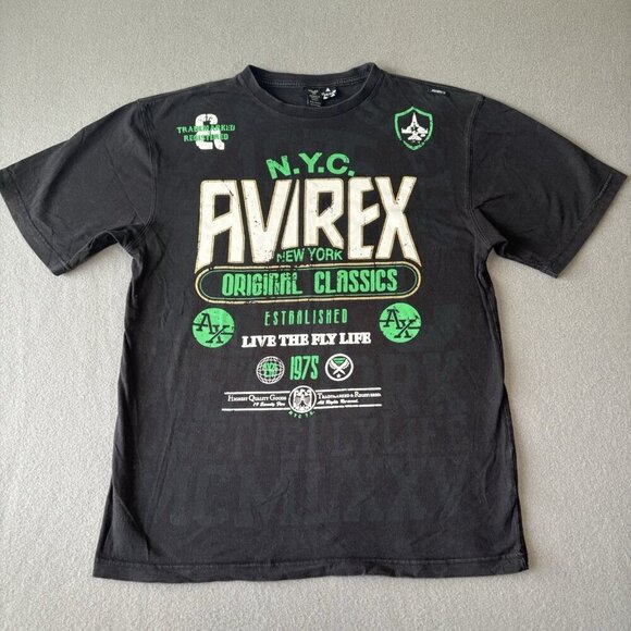 Avirex Other - Vintage Avirex Y2K T-Shirt Mens Black Spellout Streetwear Graphic‎ Logo Grunge M